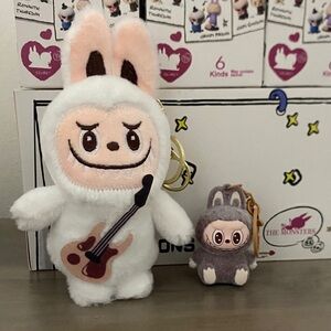 Charming Plush Bunny Keychain Duo - White and Gray